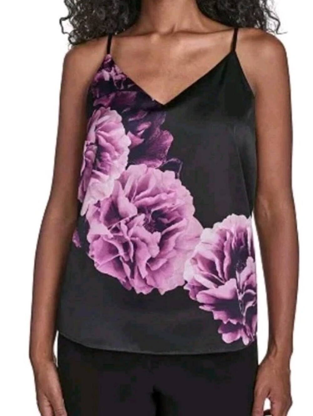 Calvin Klein Size Large Black & Purple Floral Strappy Camisole Top Msrp $59